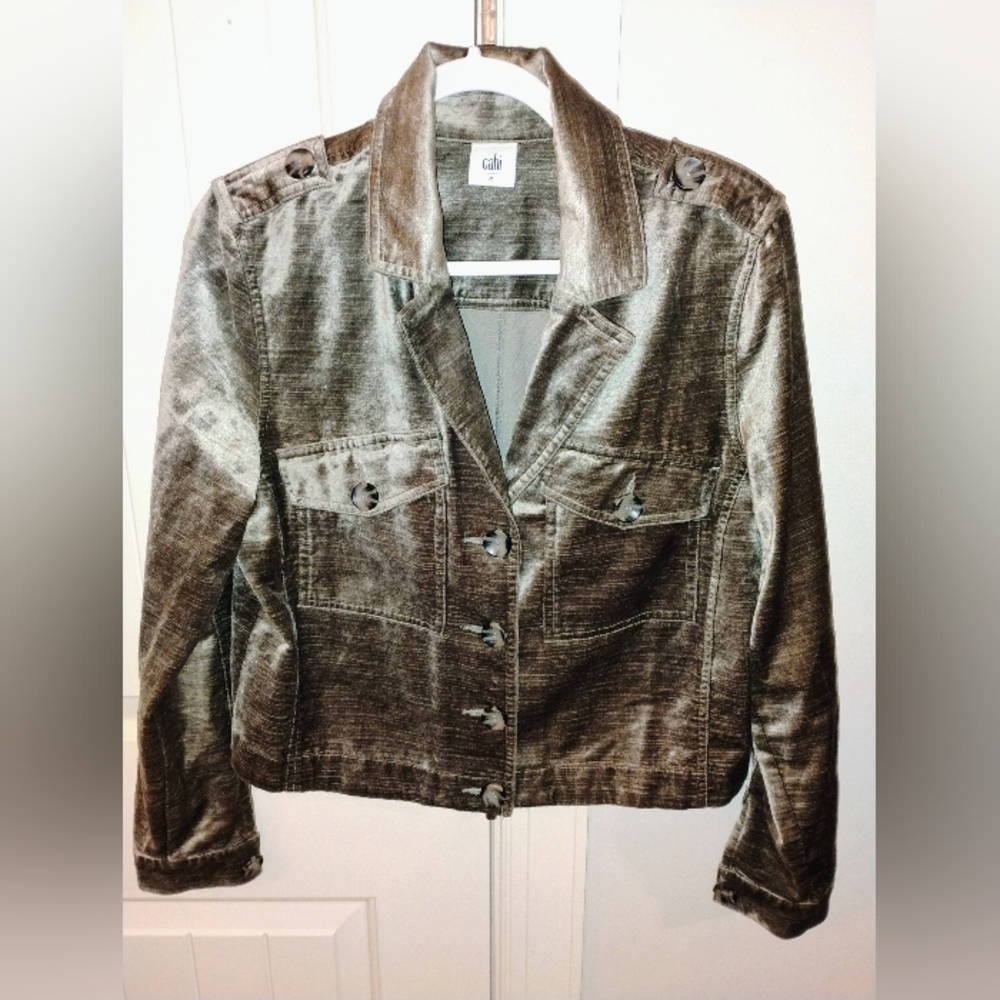 Cabi Velvet Women’s Grey/Taupe  Jean Jacket Doze Medium - Picture 2 of 6